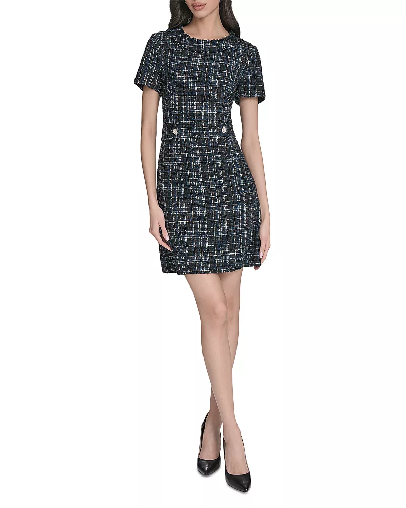 Eliza J Jewel Neck Tweed Shift Dress