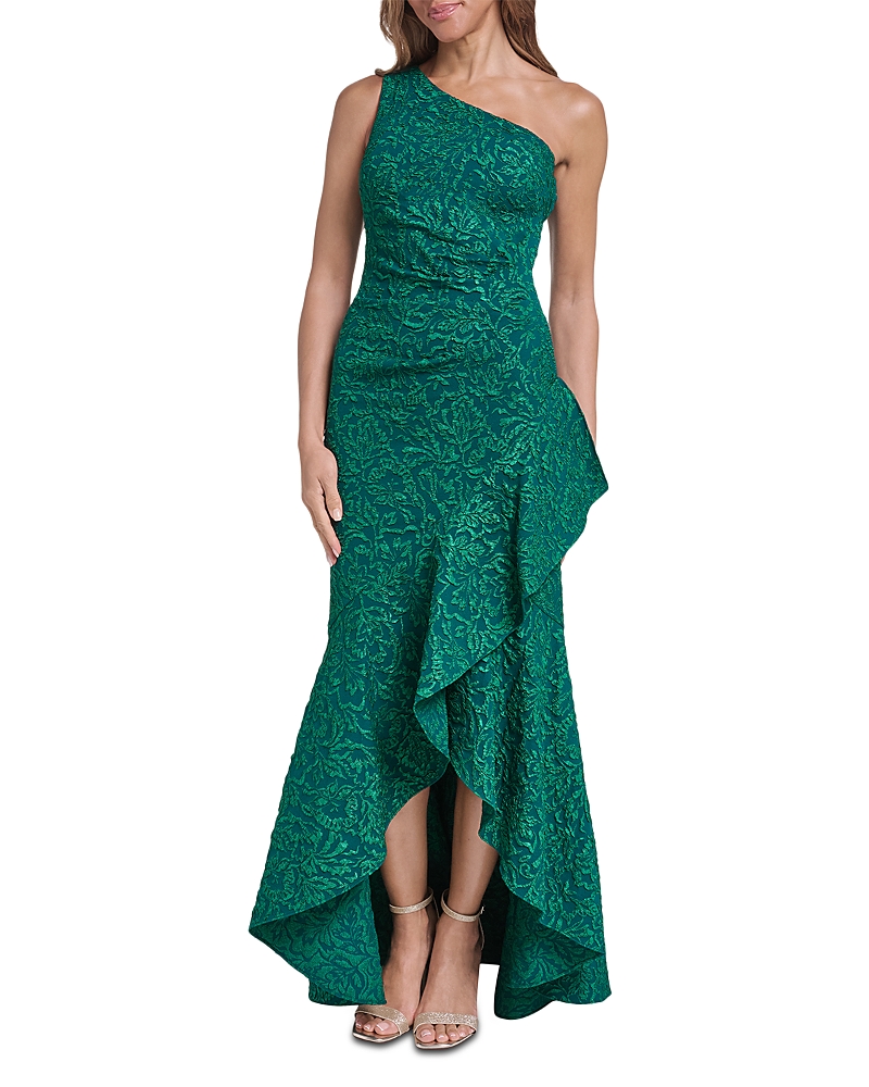 Eliza J One Shoulder Side Pleat Ruffle Hem Gown