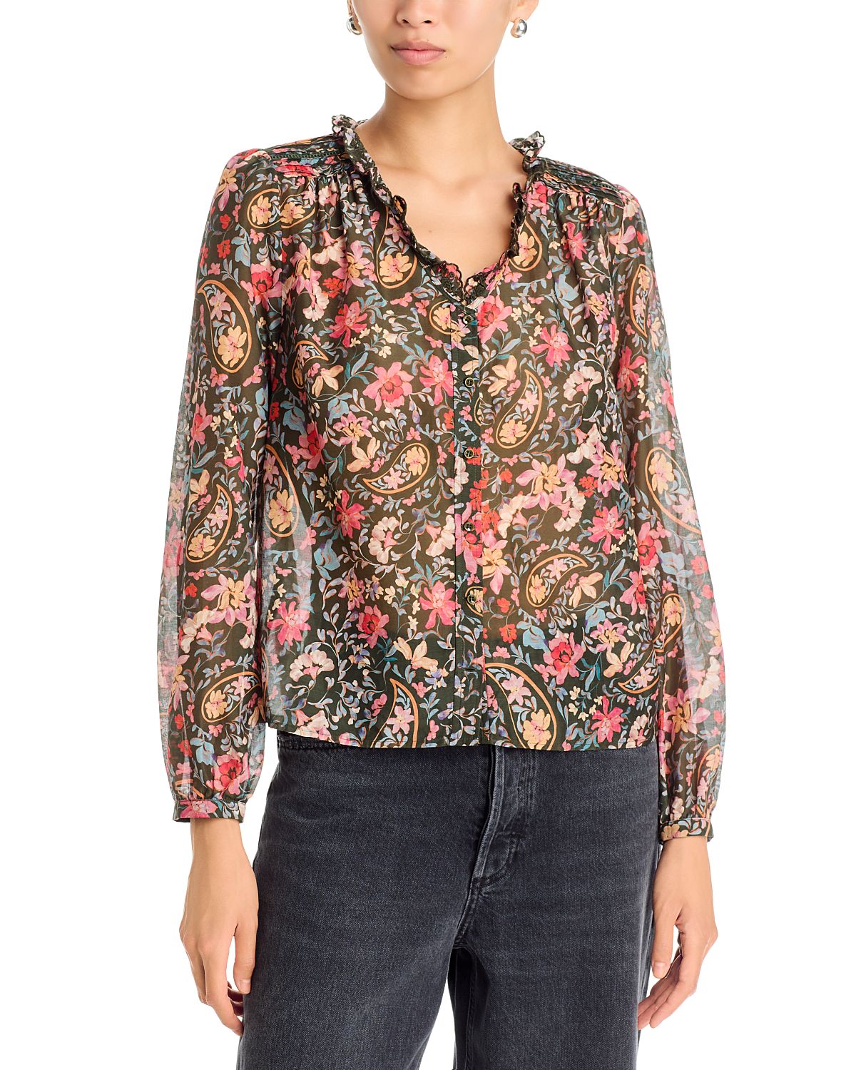 Johnny Was Hanneth Cotton & Silk Ruffled Blouse