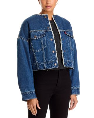 Sherpa Lined Cropped Denim Trucker Jacket