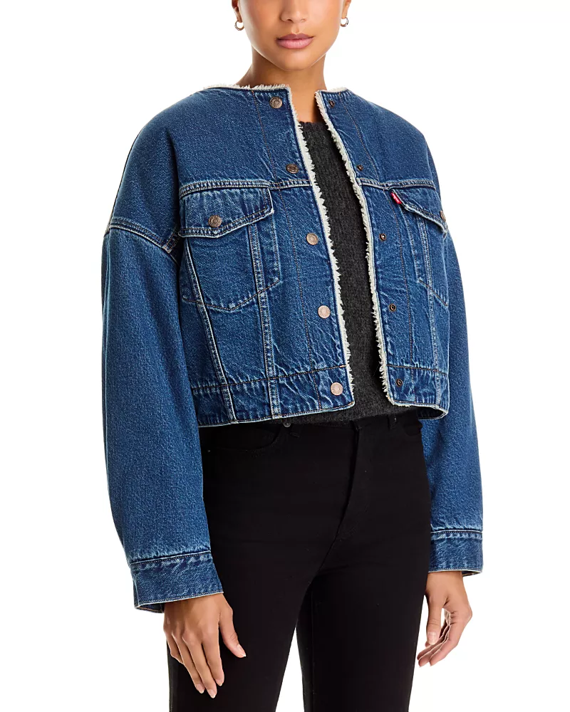 Levi's Sherpa Lined Cropped Denim Trucker Jacket
