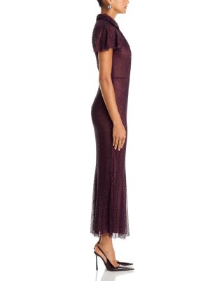 Rhinestone Twist Neck Fishnet Midi Dress