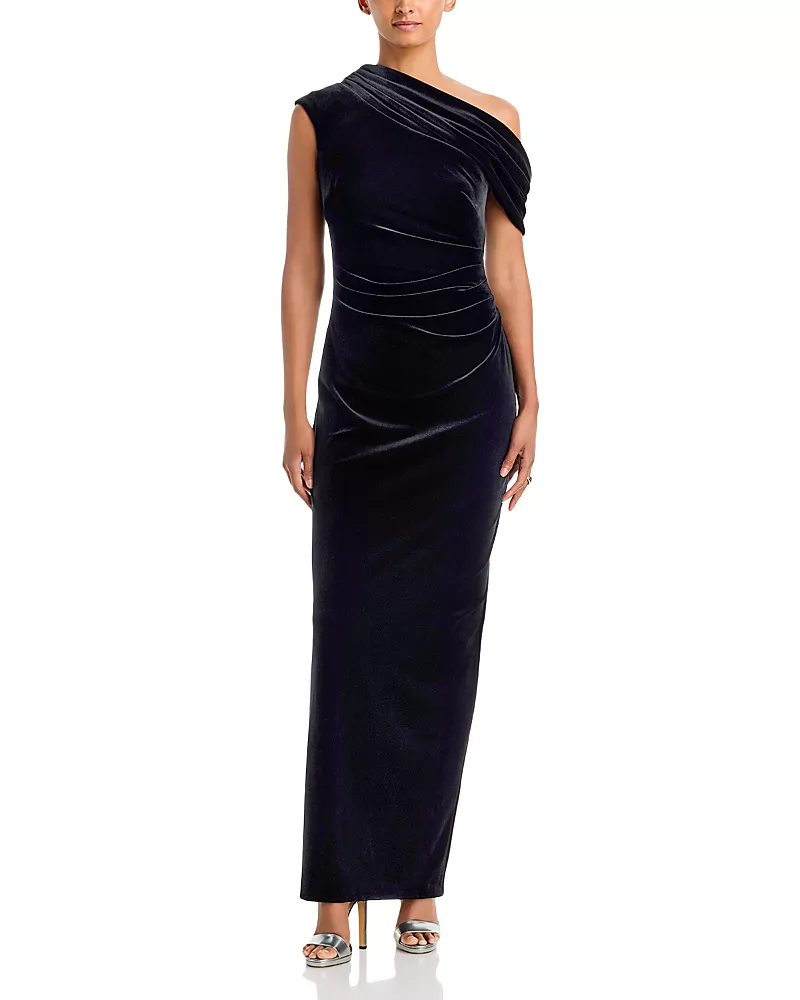 Aqua Asymmetric Velvet Maxi Dress - Exclusive