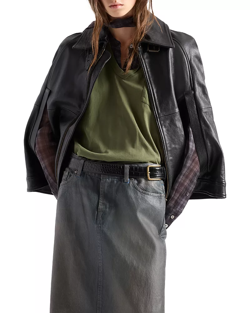 7 For All Mankind Leather Cape Jacket