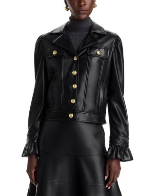 Faux Leather Ruffle Trim Jacket 