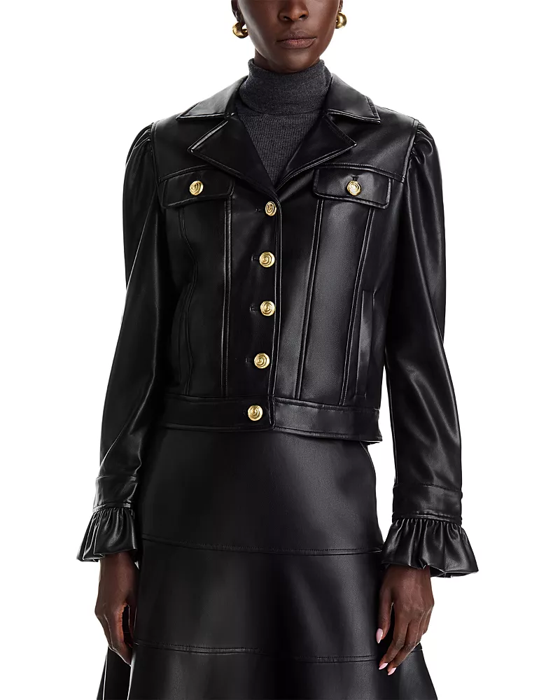 Dolce Cabo Faux Leather Ruffle Trim Jacket