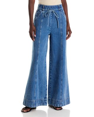 Adelin Cotton Wide Leg Denim Pants in Denim Blue