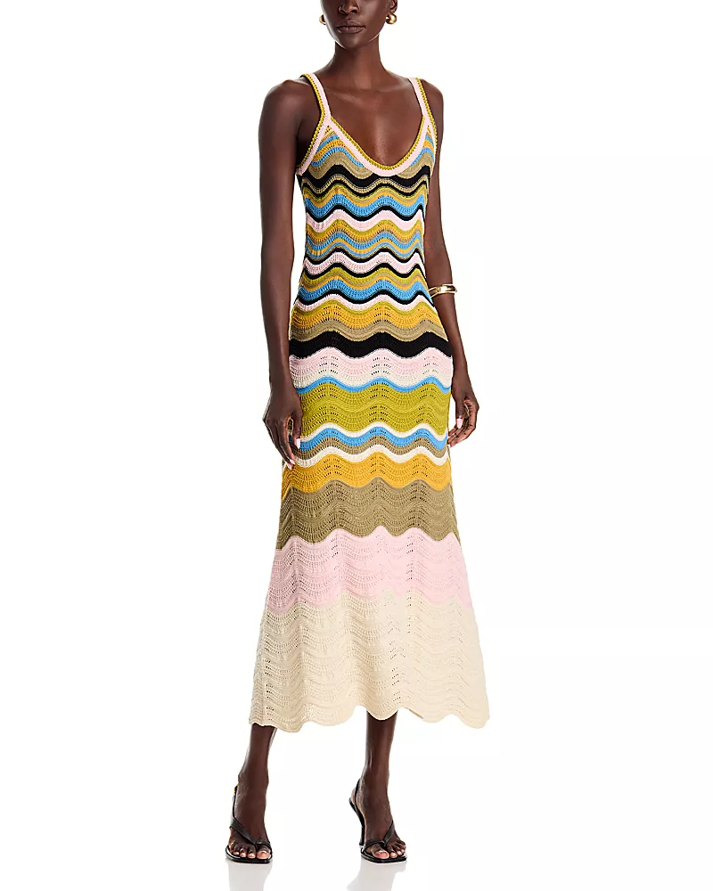 La DoubleJ Chevron Cotton Crochet Midi Dress