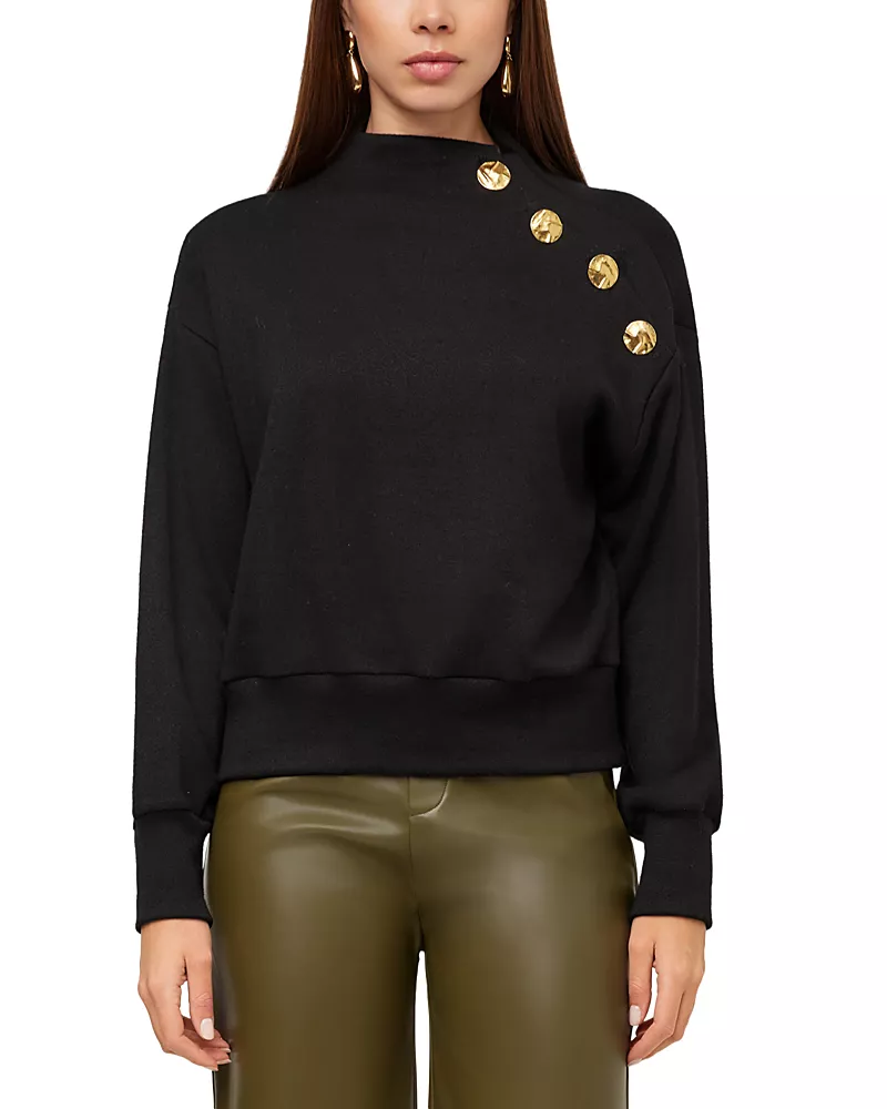 Fifteen Twenty Tessa Mock Neck Button Trim Top