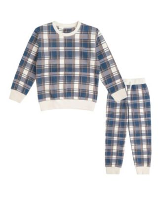 Boys' Navy Plaid Sweatshirt & Jogger Set - Baby