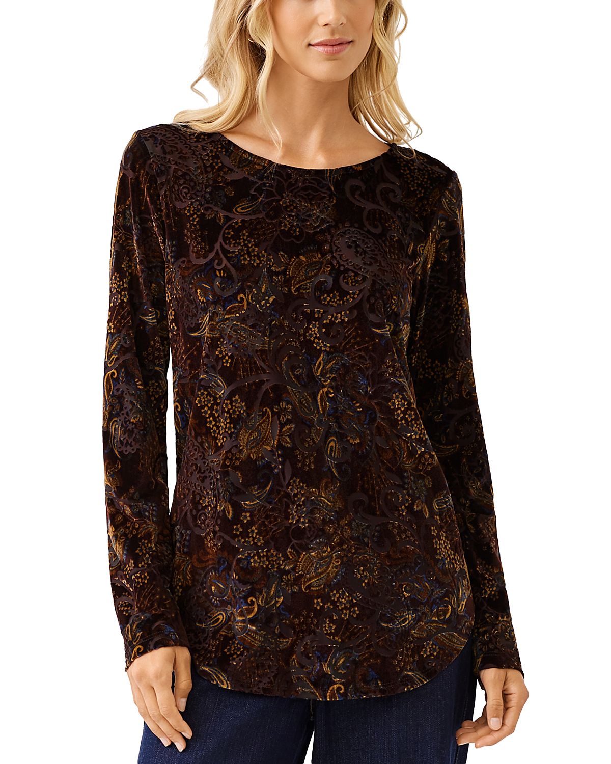 Karen Kane Velvet Burnout Long Sleeve Top