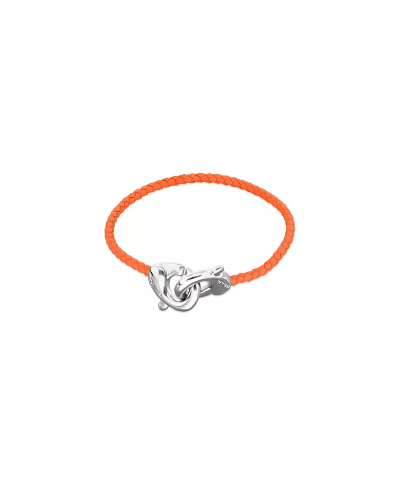 UNOde50 Orange Leather Strap with Sterling Silver-Plated Interlocking Carabiner Detail