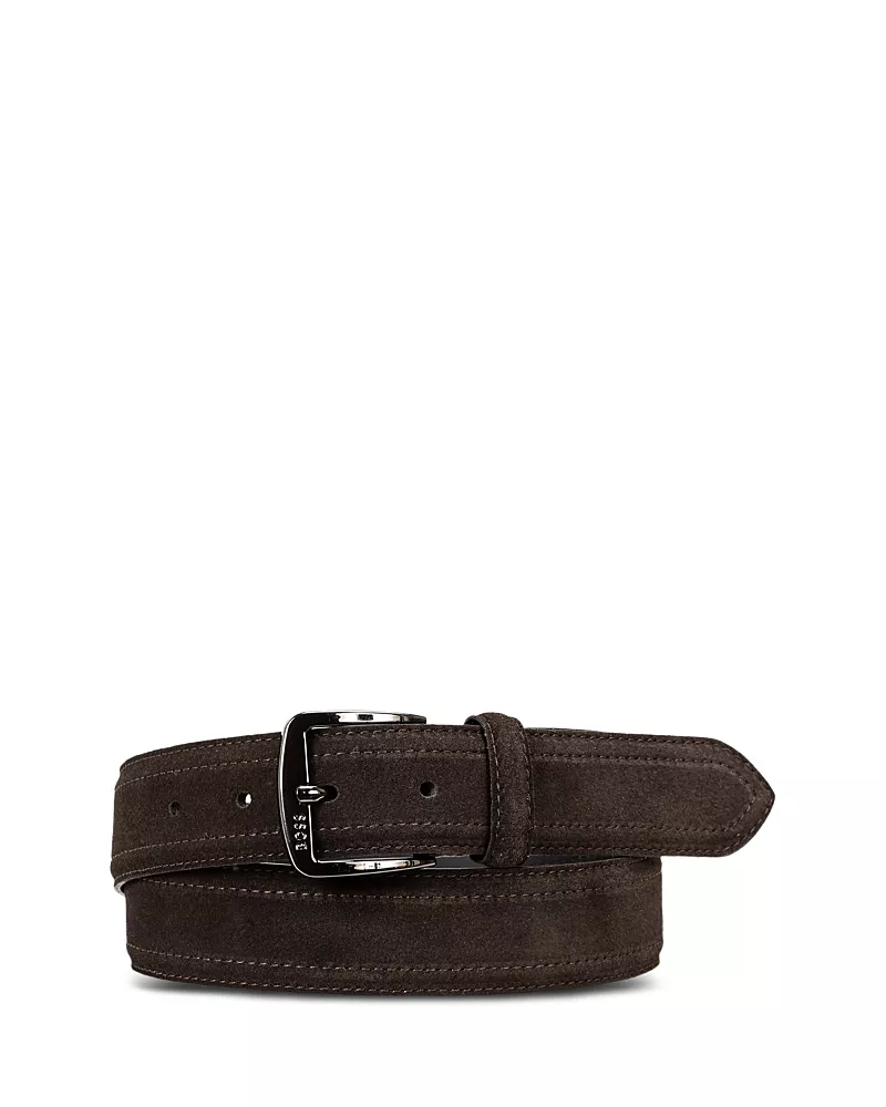 Boss Men's Shadow Leather Gunmetal Buckle Belt