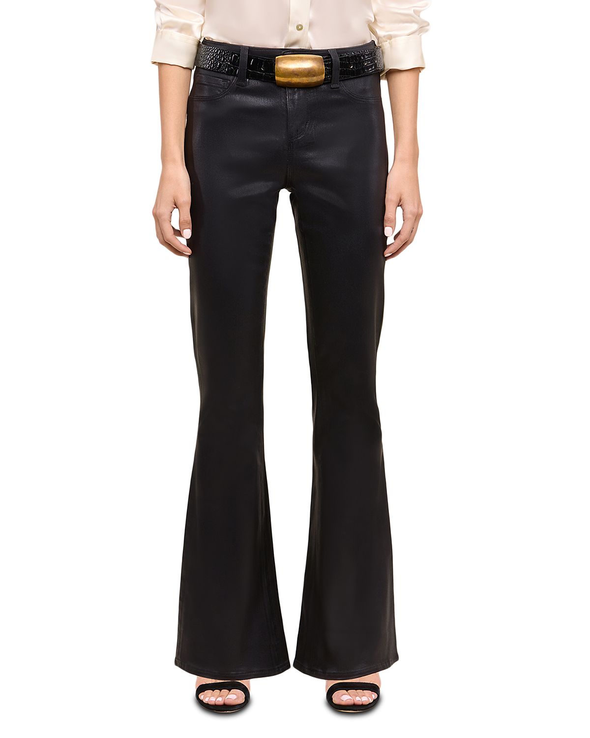 L'Agence Petites Marty Mid Rise Coated Flare Jeans
