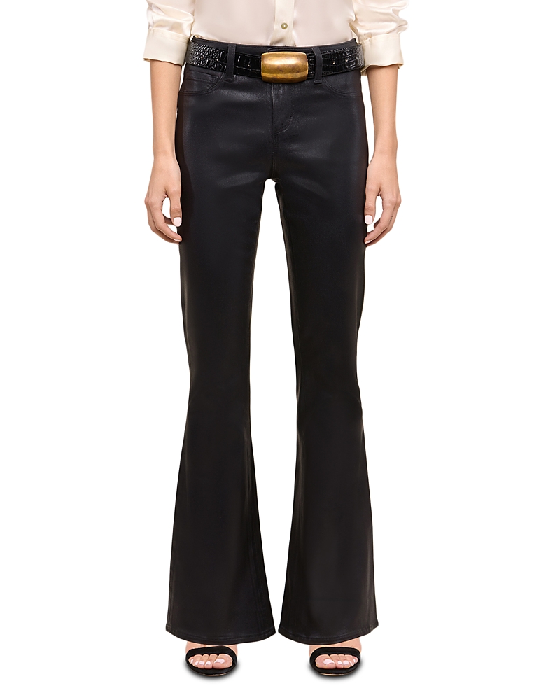 L'Agence Petites Marty Mid Rise Coated Flare Jeans in Noir