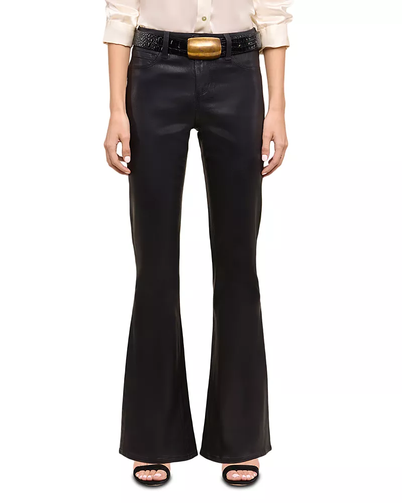 L'Agence Petites Marty Mid Rise Coated Flare Jeans in Noir