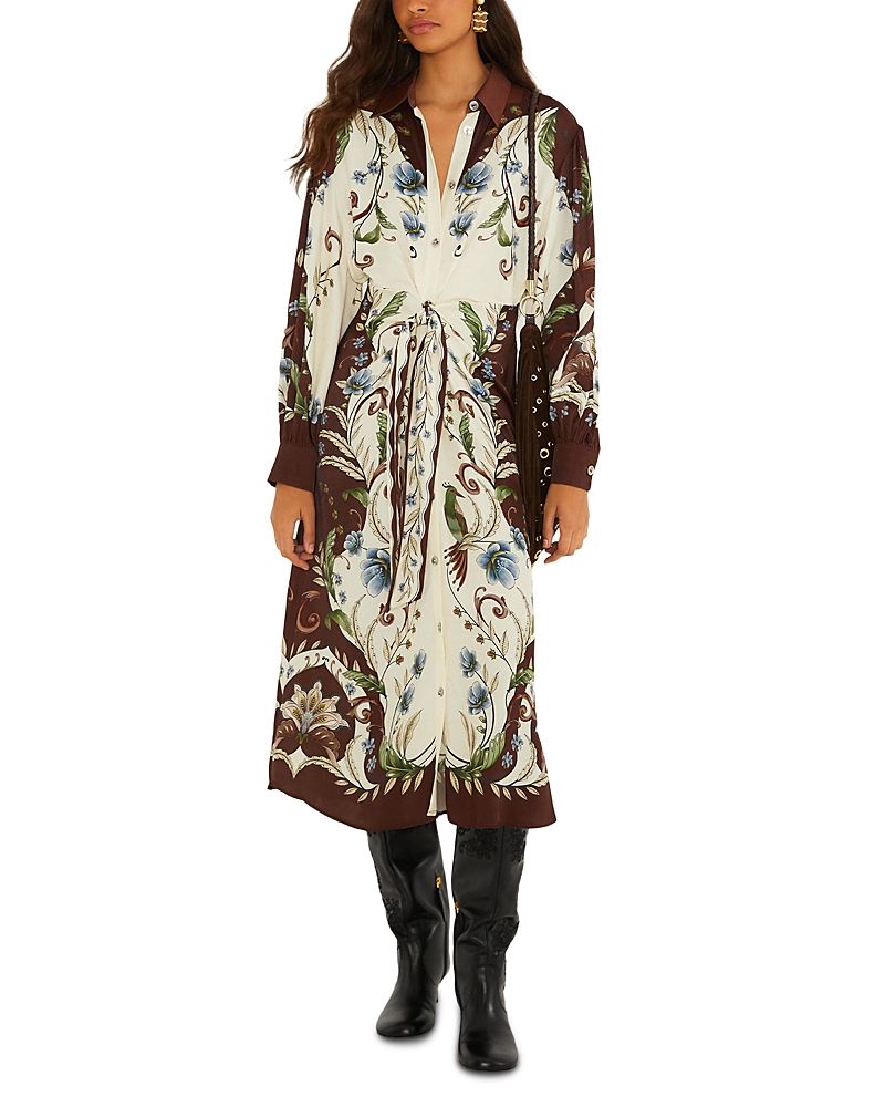 Farm Rio Millena Tie Front Midi Shirtdress