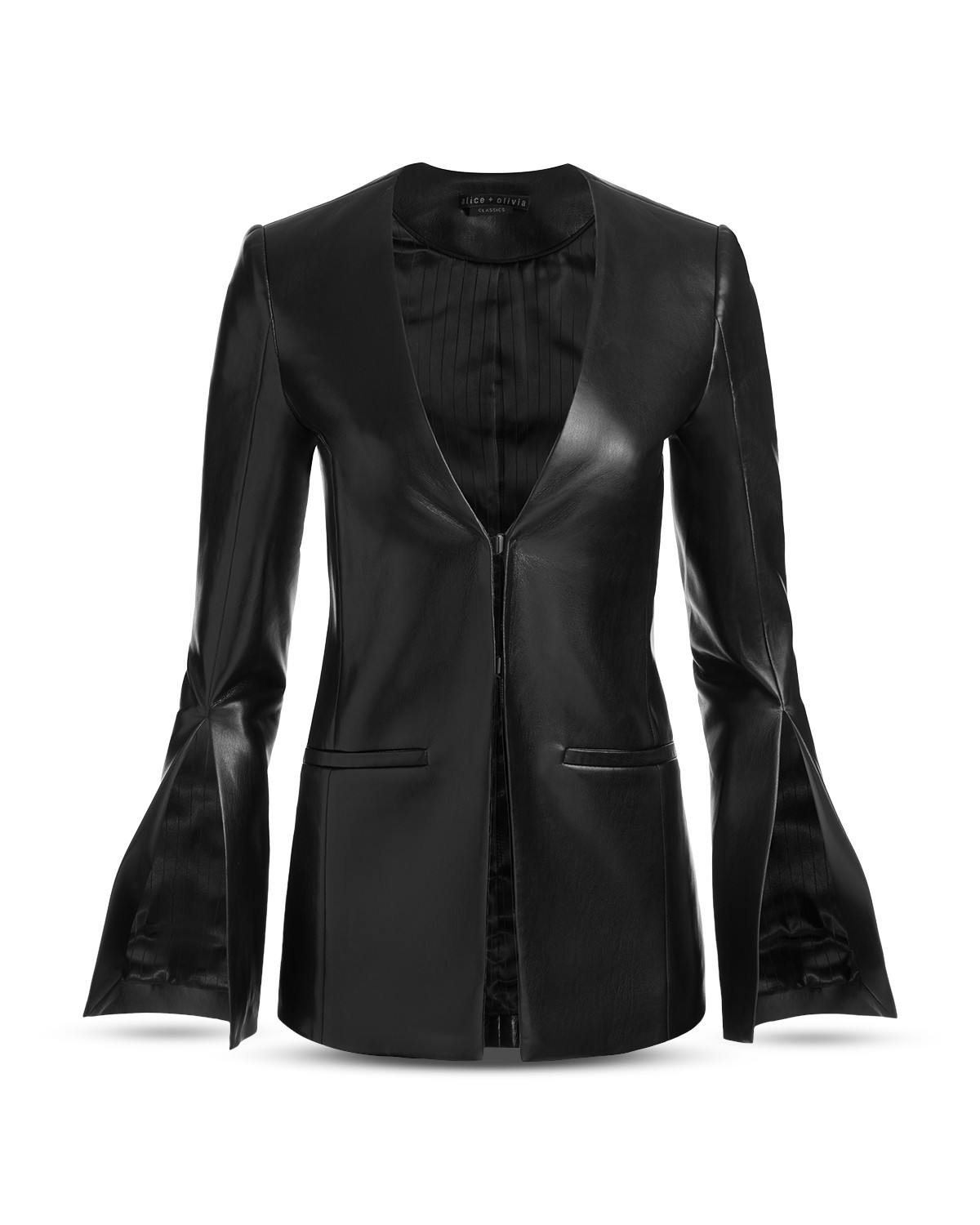 Venita Faux Leather Slim Fit Collarless Blazer