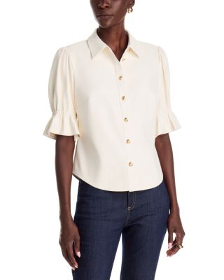 Fiona Lite Faux Leather Flare Cuff Top