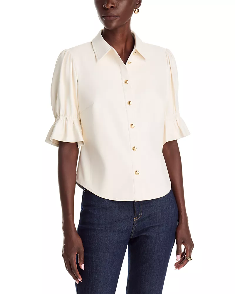 Cinq a Sept Fiona Lite Faux Leather Flare Cuff Top