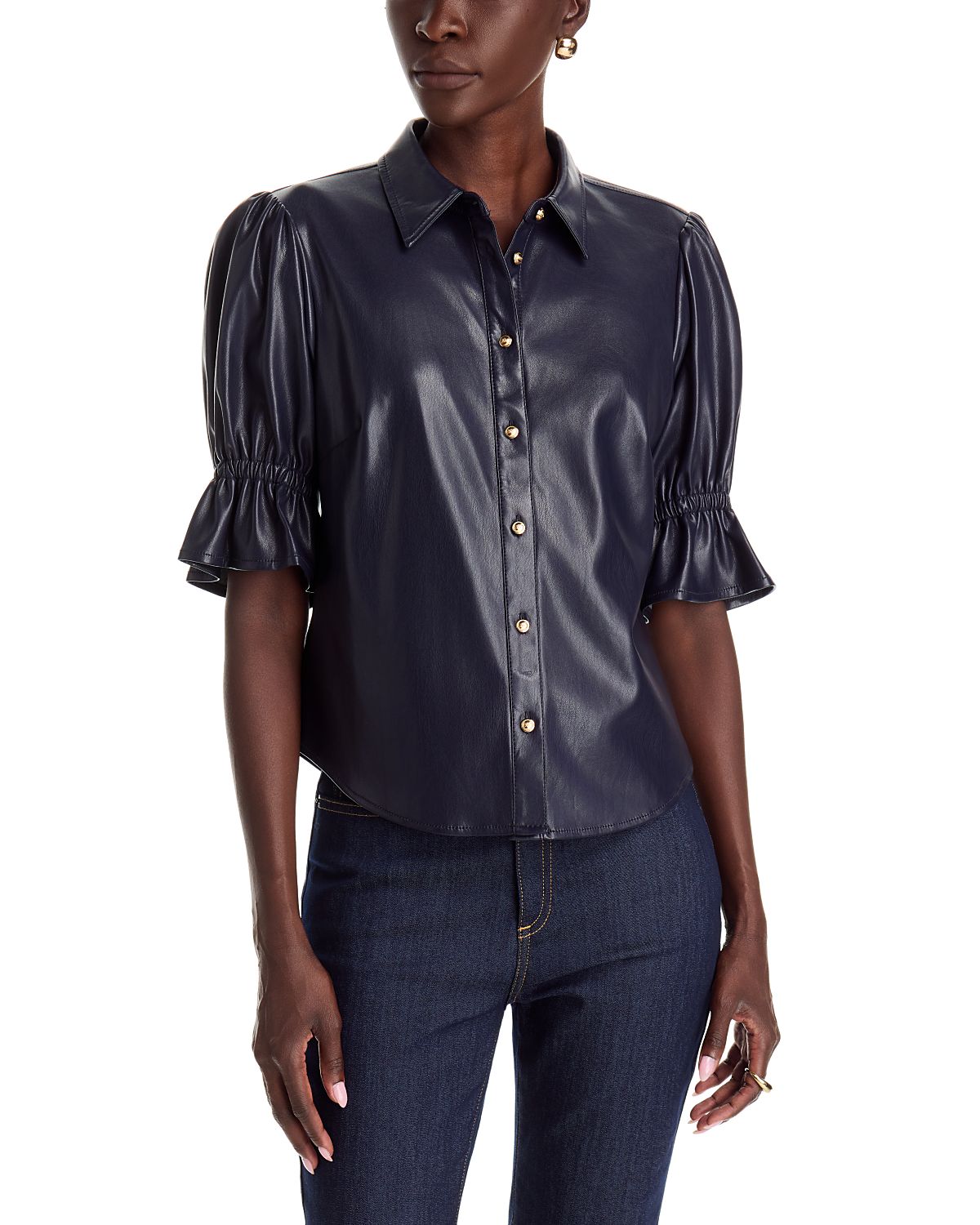 Cinq a Sept Fiona Lite Faux Leather Flare Cuff Top