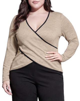 Plus Size Crossover Front Long Sleeve Top