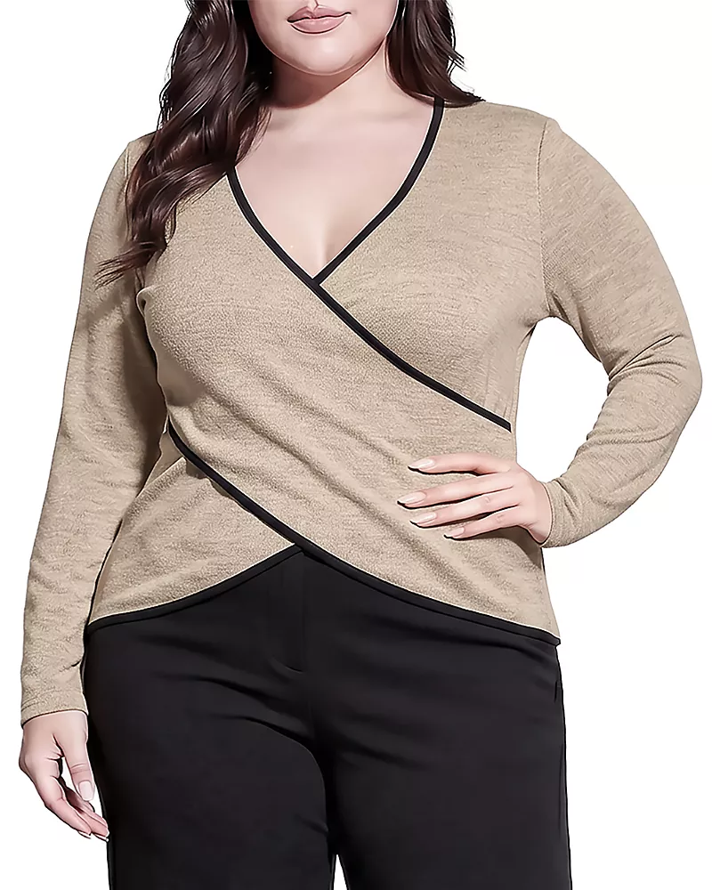 standards & practices Plus Size Crossover Front Long Sleeve Top