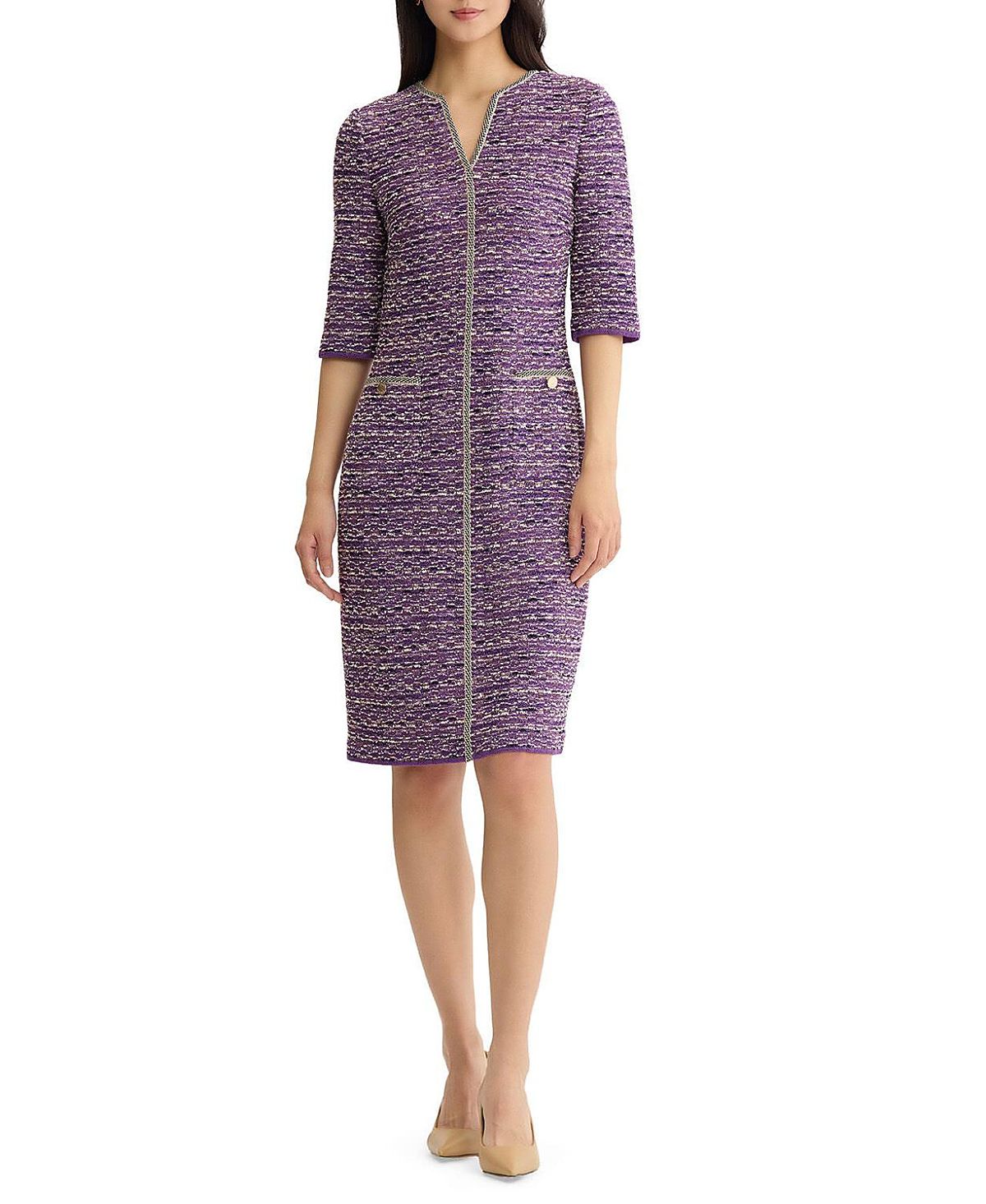 Misook Lurex Eyelash Ribbon Knit Sheath Dress