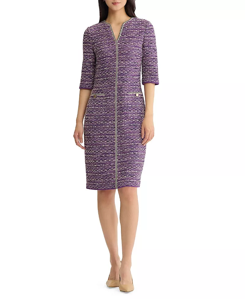 Misook Lurex Eyelash Ribbon Knit Sheath Dress