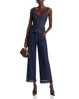 Guipure Lace Myra Denim Top & Wide-Leg Jeans