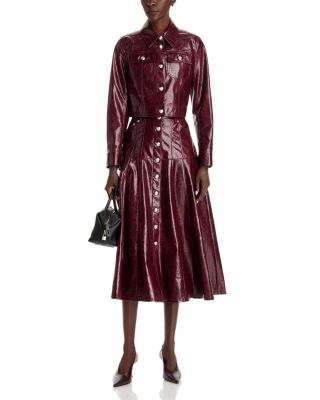 Tumbled Faux Leather Collared Jacket & Midi Skirt