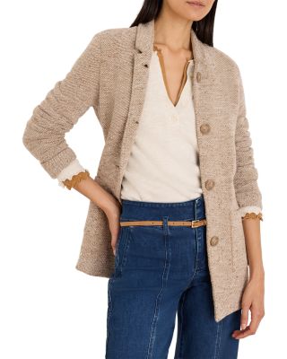Notch Lapel Tweed Stitch Sweater Jacket