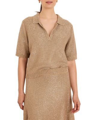 Anytime Sequin Polo Short Sleeve Sweater 