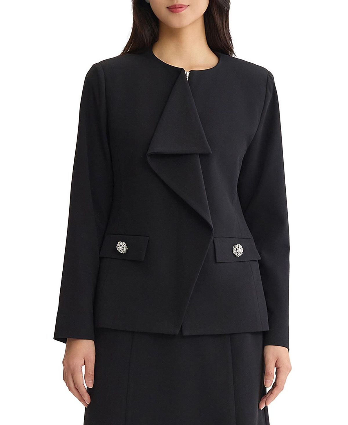 Ming Wang Stretch Deco Crepe Drape Front Jacket