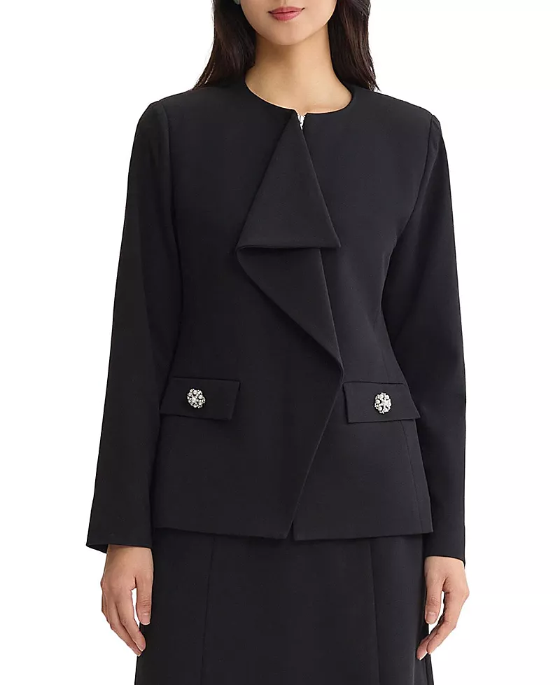 Ming Wang Stretch Deco Crepe Drape Front Jacket