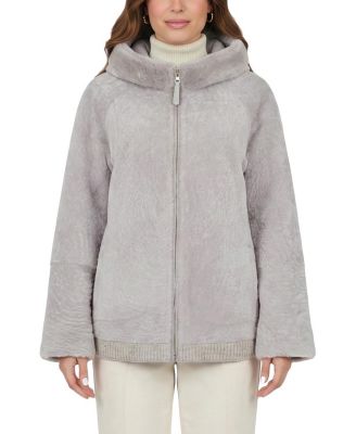  Textured Shearling Lamb Jacket with Hood