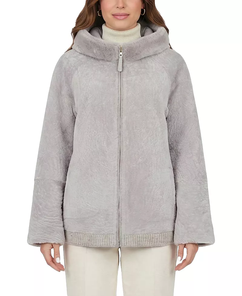Gorski Textured Shearling Lamb Jacket with Hood