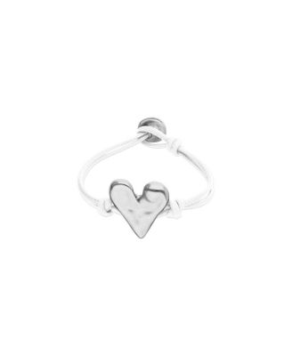  White Leather Bracelet with Sterling Silver-Plated Heart Detail