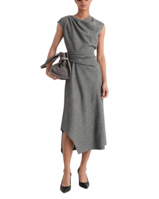 Reiss Clara Houndstooth Check Tailored Midi Dress