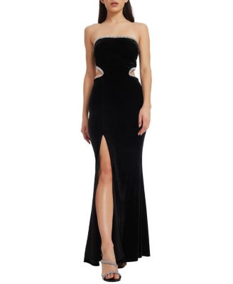 Dress the Population Ariana Strapless Crystal Trim Cut-Out High Slit Gown