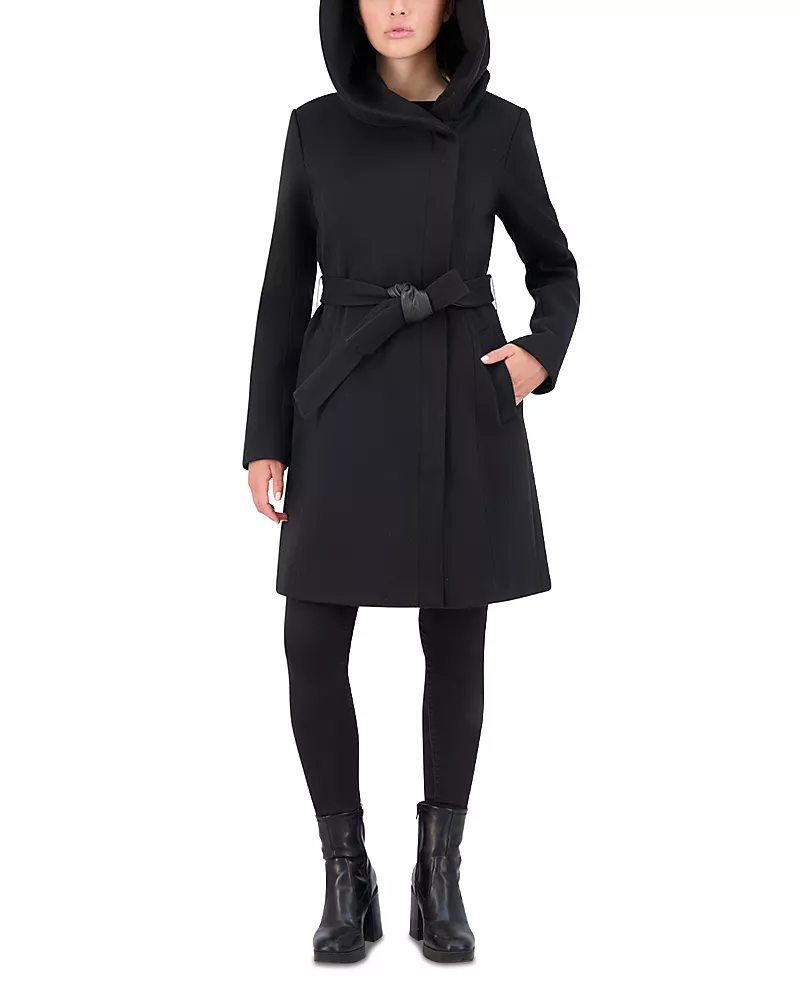 Cole Haan Belted Asymmetric Zip Front Soft Twill Coat
