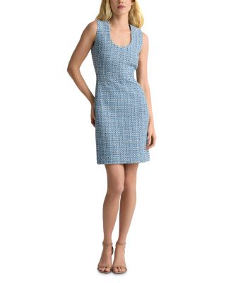 Cotton Blend Scoop Neck Tweed Dress