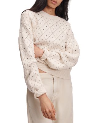Emma Wool Embellished Pointelle Crewneck Sweater
