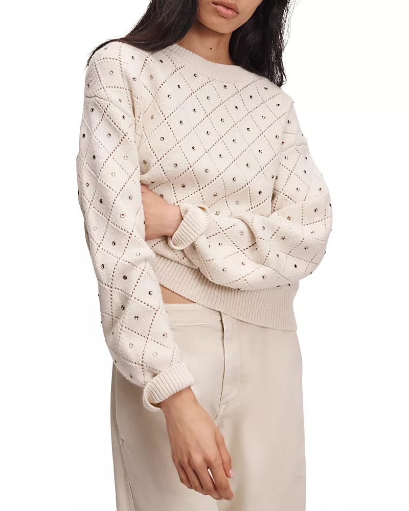 rag & bone Emma Wool Embellished Pointelle Crewneck Sweater
