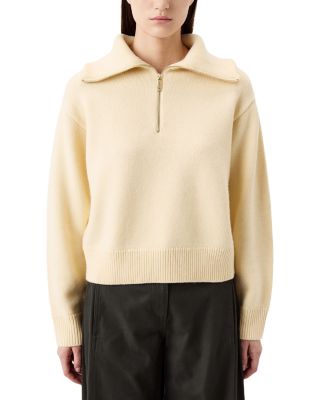 Funnel Neck Embroidered Elbow Sweater
