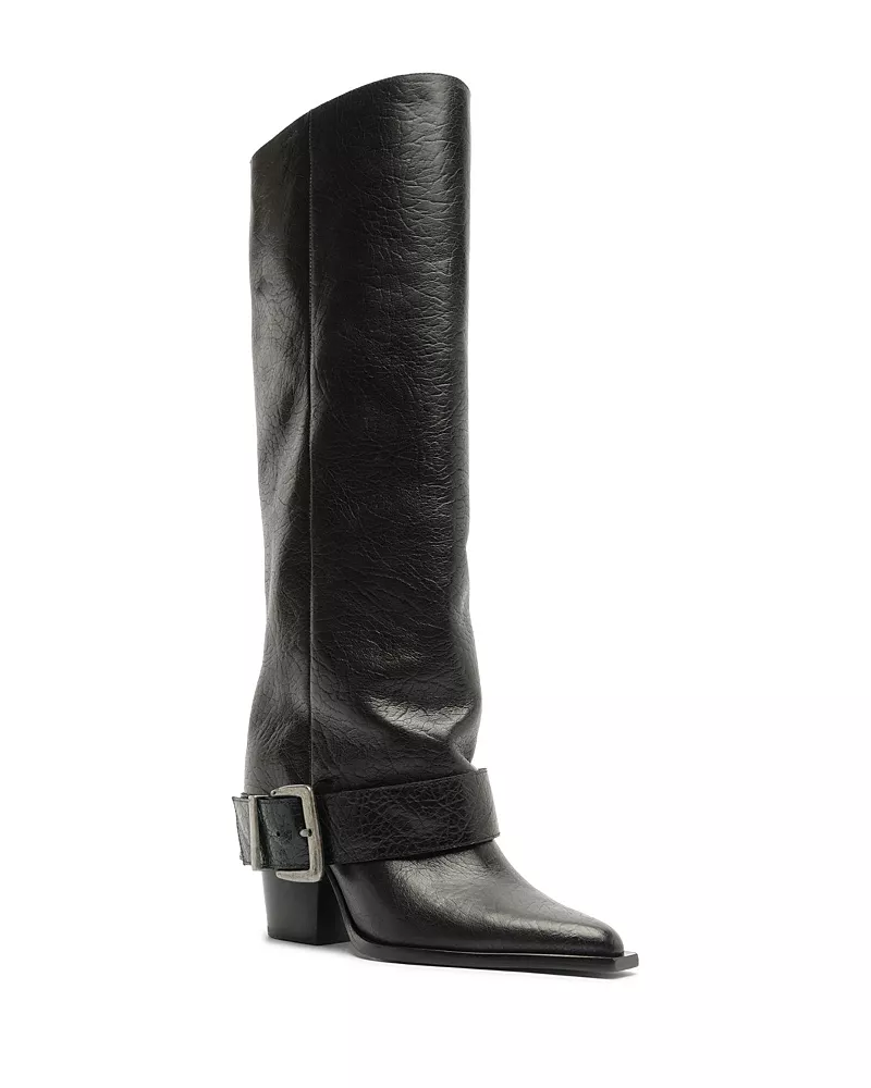 Schutz Women's Parker Up Knee High Leather Moto Boots