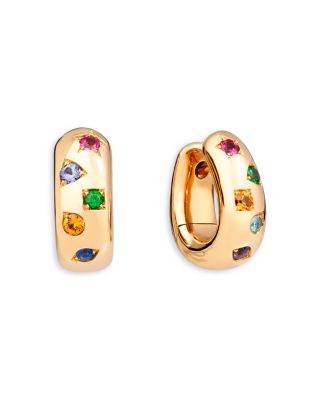 18K Rose Gold Iconica Multi Gemstone Huggie Hoop Earrings