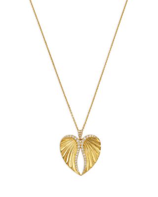 Diamond Heart Wing Pendant Necklace in 14K Yellow Gold, 0.50 tcw