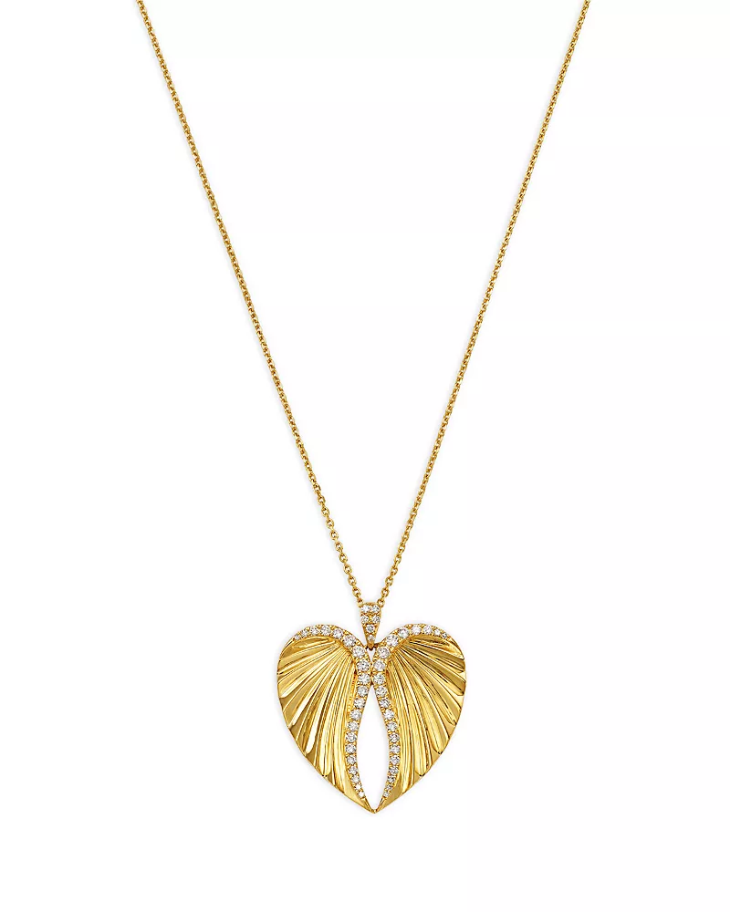 Bloomingdale's Fine Collection Diamond Heart Wing Pendant Necklace in 14K Yellow Gold, 0.50 tcw