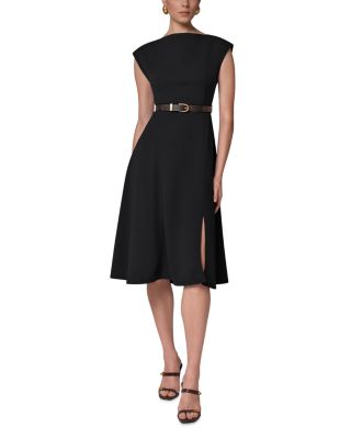Cap Sleeve Boat Neck Belted A Line Dress - thumbnail 8